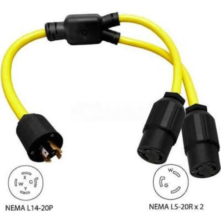 CONNTEK Conntek, 3-Feet 20 to 20-Amp Generator Y Adapter with NEMA L14-20P to L5-20R*2, Yellow YL1420520